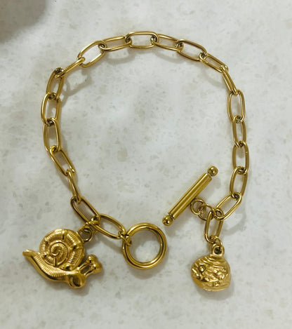 Golden Snail Link Charm Chain Bracelet
