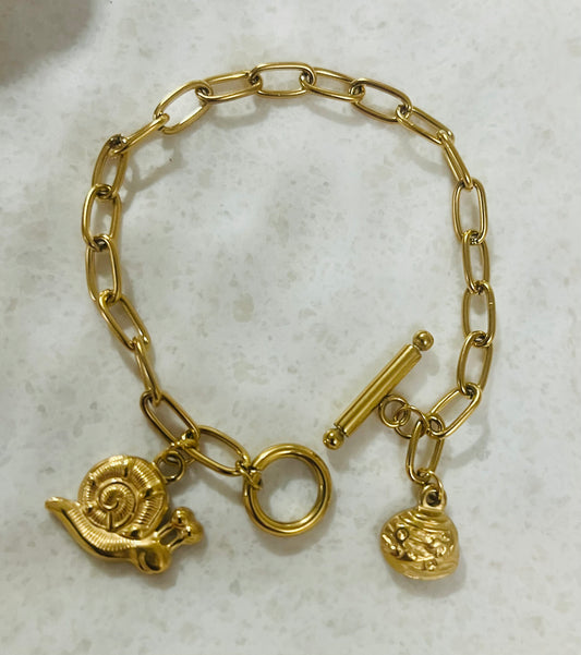 Golden Snail Link Charm Chain Bracelet