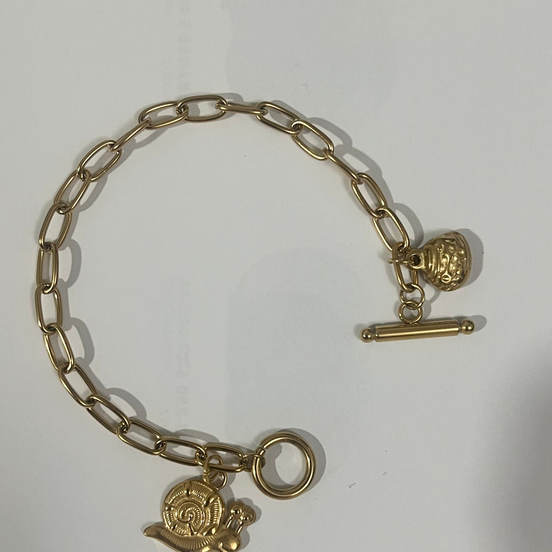 Golden Snail Link Charm Chain Bracelet