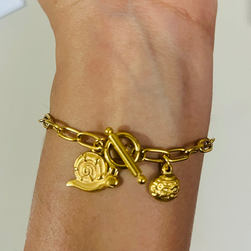 Golden Snail Link Charm Chain Bracelet