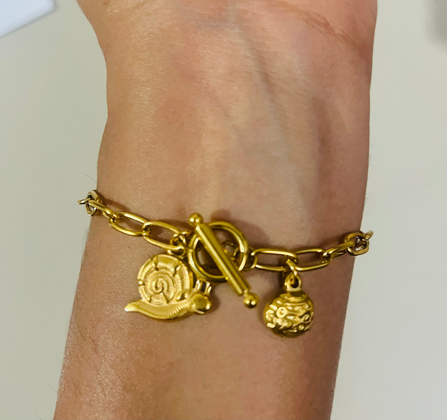 Golden Snail Link Charm Chain Bracelet