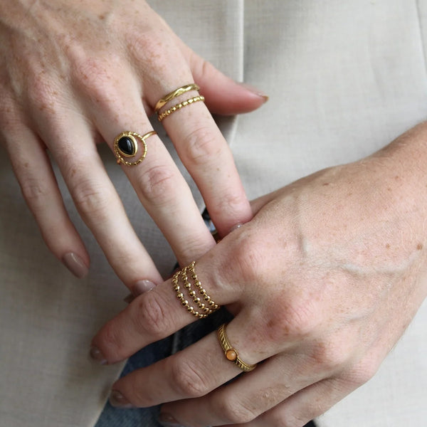Golden Trio Beaded Stackable Ring