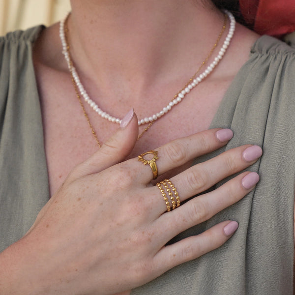 Golden Trio Beaded Stackable Ring