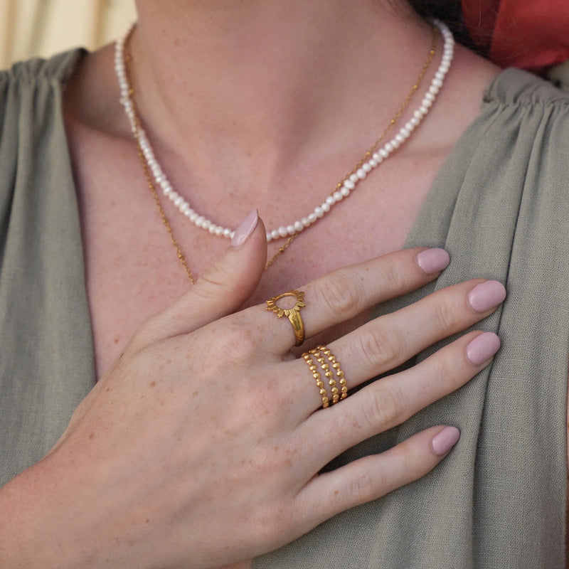Golden Trio Beaded Stackable Ring