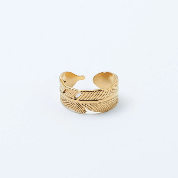 Graceful Whisper Gold Feather Wrap Ring