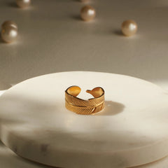 Graceful Whisper Gold Feather Wrap Ring