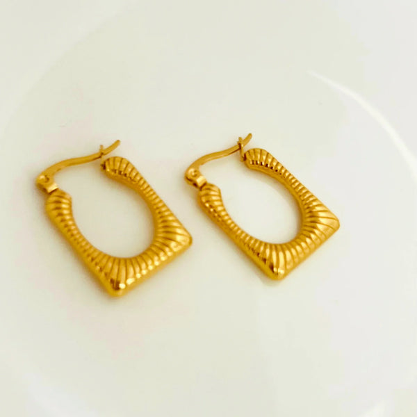 Textured Gold Rectangular Hoop Earrings