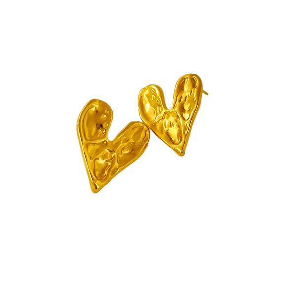 Hammered Gold Heart Earrings