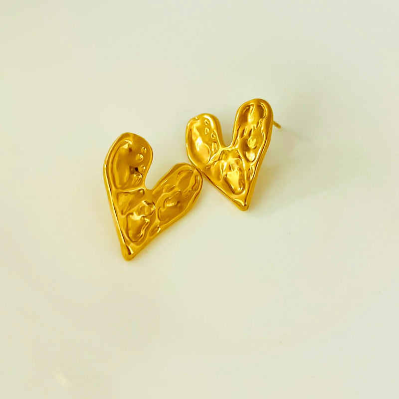 Hammered Gold Heart Earrings