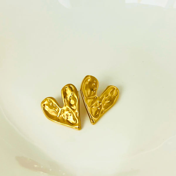 Hammered Gold Heart Earrings