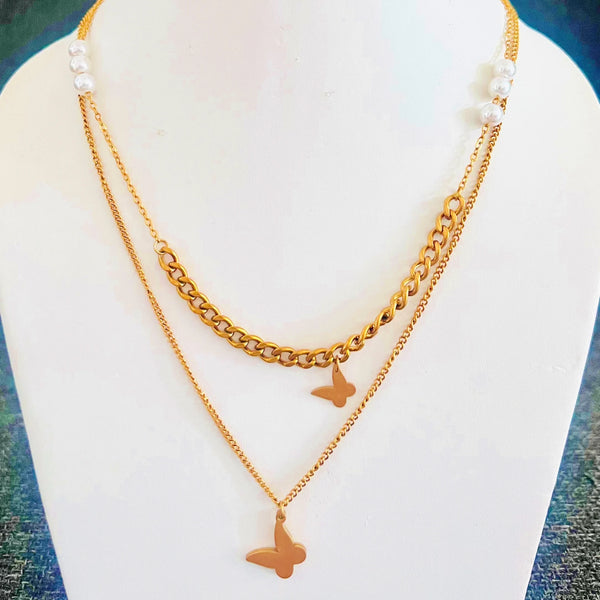 Layered Butterfly Necklace with Pearls