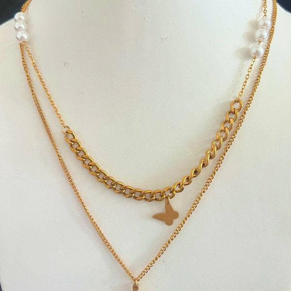 Layered Butterfly Necklace with Pearls