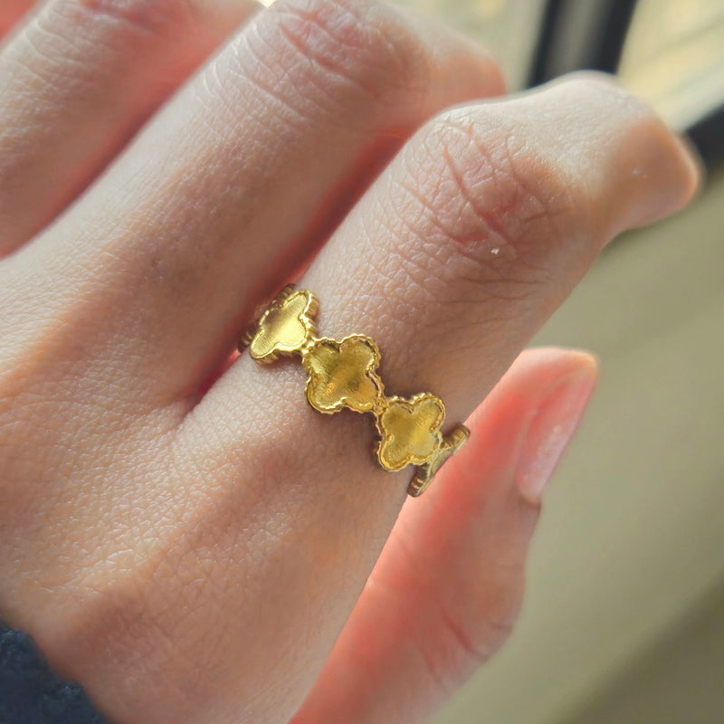 Lucky Clover Adjustable Gold Ring