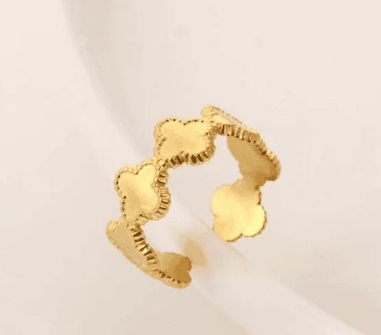 Lucky Clover Adjustable Gold Ring