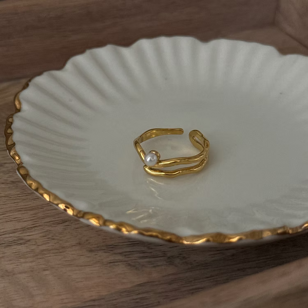 Luminous Loop Gold & Pearl Adjustable Ring