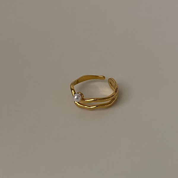 Luminous Loop Gold & Pearl Adjustable Ring