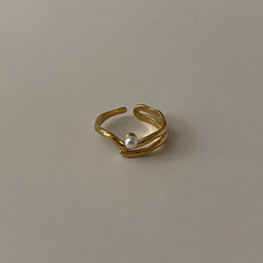 Luminous Loop Gold & Pearl Adjustable Ring