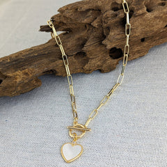 Lustrous Heart Link Toggle Necklace