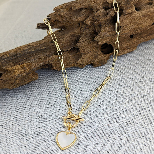 Lustrous Heart Link Toggle Necklace