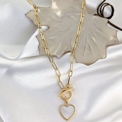 Lustrous Heart Link Toggle Necklace