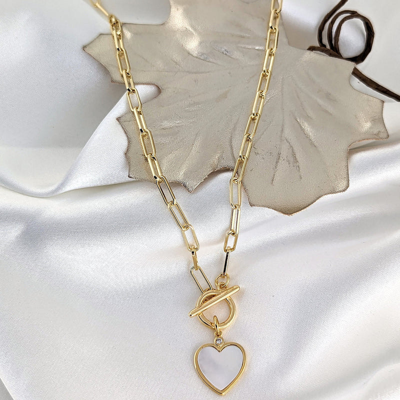 Lustrous Heart Link Toggle Necklace