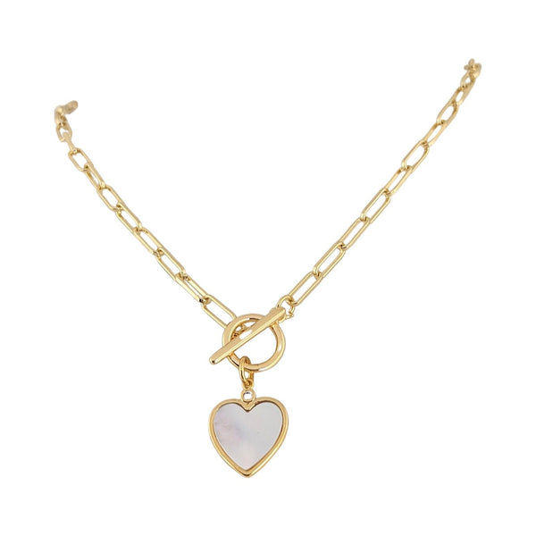 Lustrous Heart Link Toggle Necklace