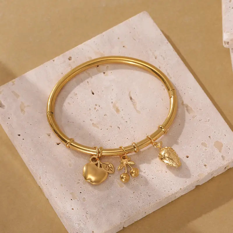 Luxe Fruit Charm Cuff Bracelet