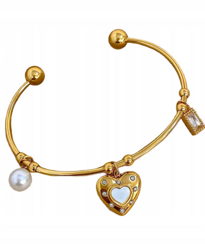 Luxe Heart Pearl Charm Cuff Bracelet