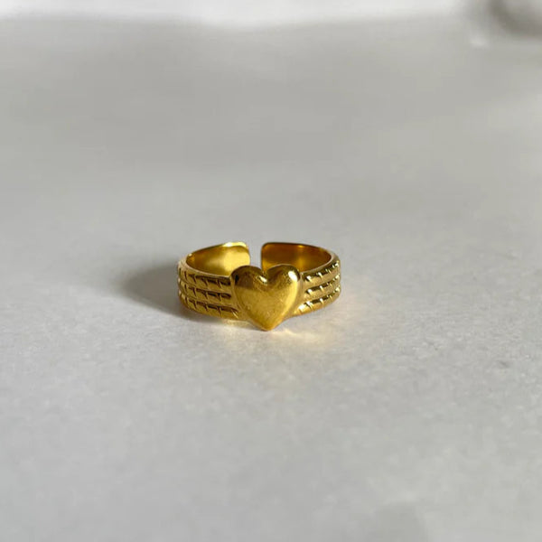 Luxe Heartbeat Gold Plated Adjustable Ring