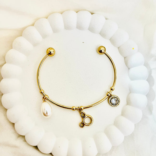 Luxe Zodiac Pearl Charm Cuff Bracelet