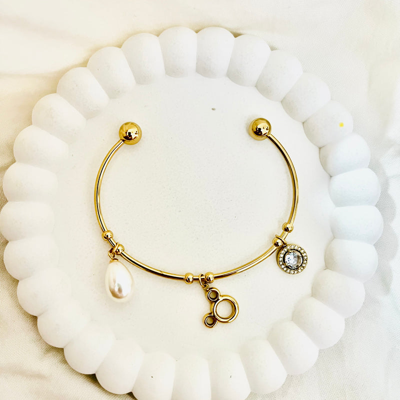 Luxe Zodiac Pearl Charm Cuff Bracelet