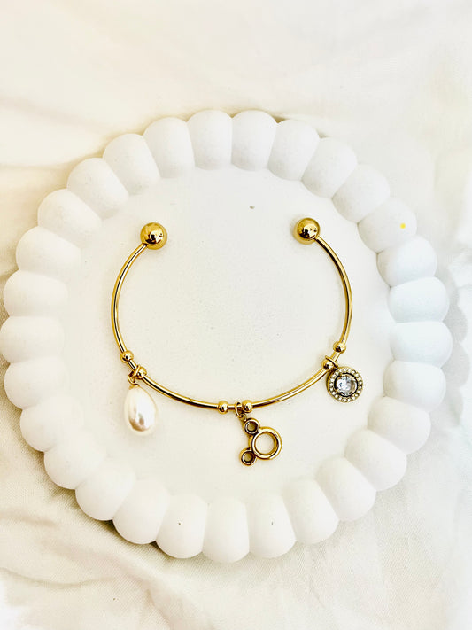 Luxe Zodiac Pearl Charm Cuff Bracelet
