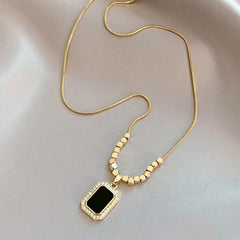 Midnight Aura Gold Plated Necklace – Black Onyx & Bead Chain