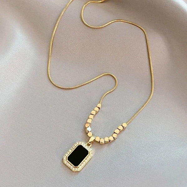 Midnight Aura Gold Plated Necklace – Black Onyx & Bead Chain