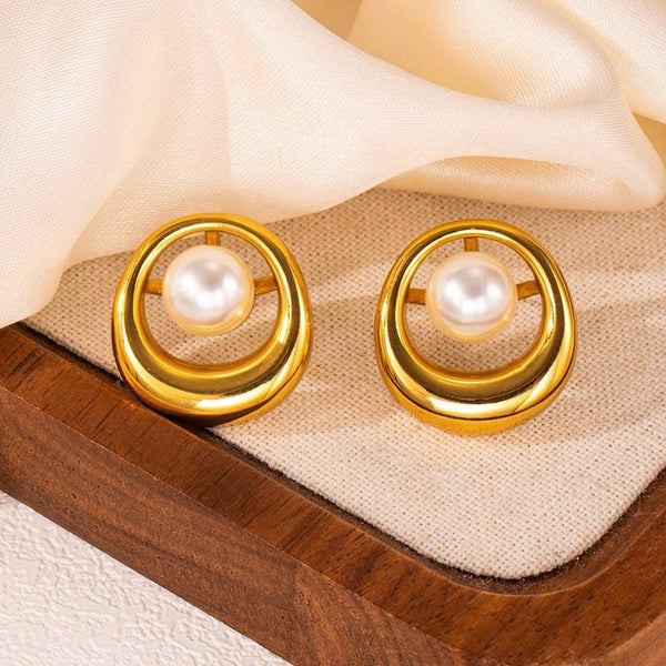 Modern Pearl Gold Plated Stud Earrings