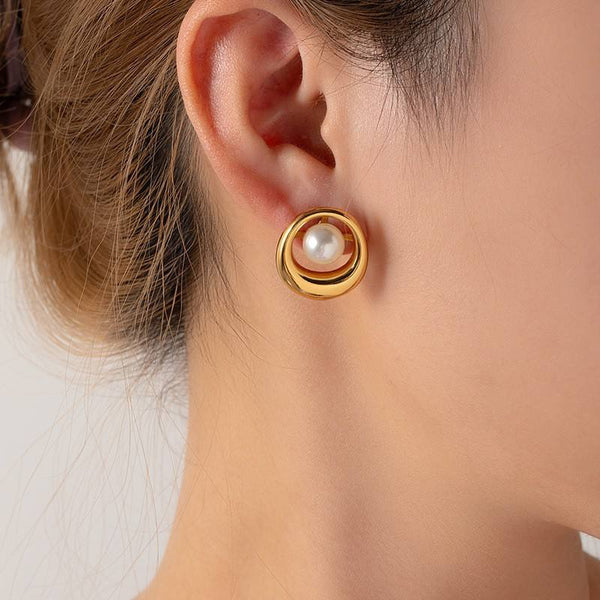 Modern Pearl Gold Plated Stud Earrings