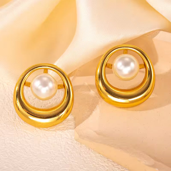 Modern Pearl Gold Plated Stud Earrings