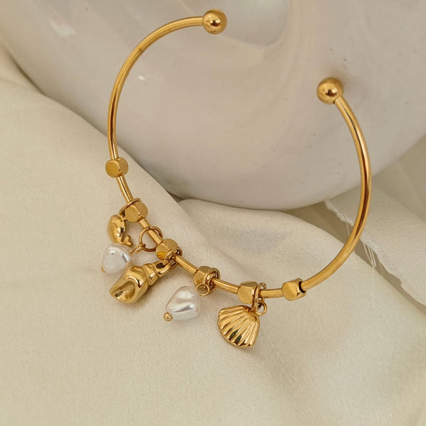 Oceansong Shell & Pearl Gold Bangle