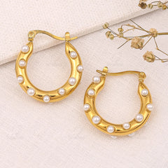 Pearl Accent Gold Hoop Earrings
