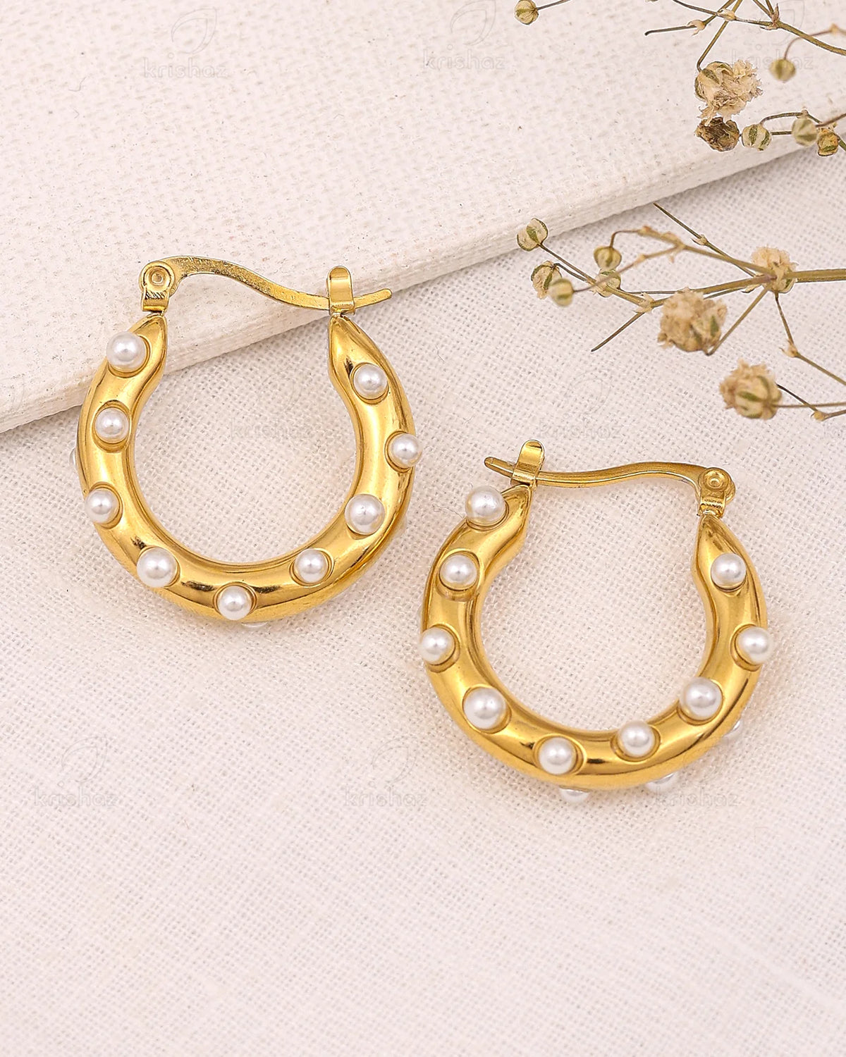 Pearl Accent Gold Hoop Earrings
