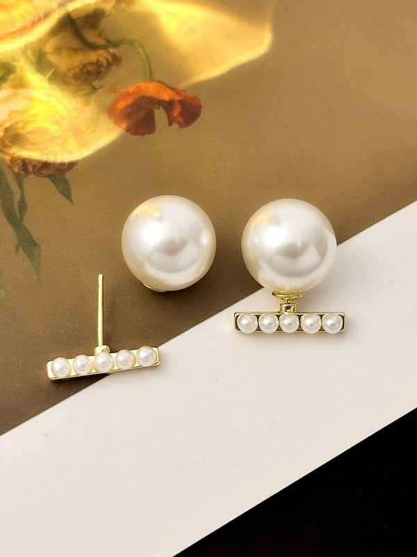 Pearl Accent Gold Plated Stud Earrings