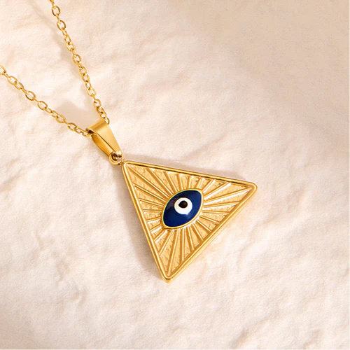 Pyramid Gaze Gold Plated Necklace – Triangle Evil Eye Pendant