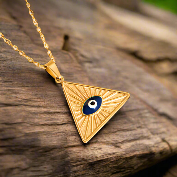 Pyramid Gaze Gold Plated Necklace – Triangle Evil Eye Pendant