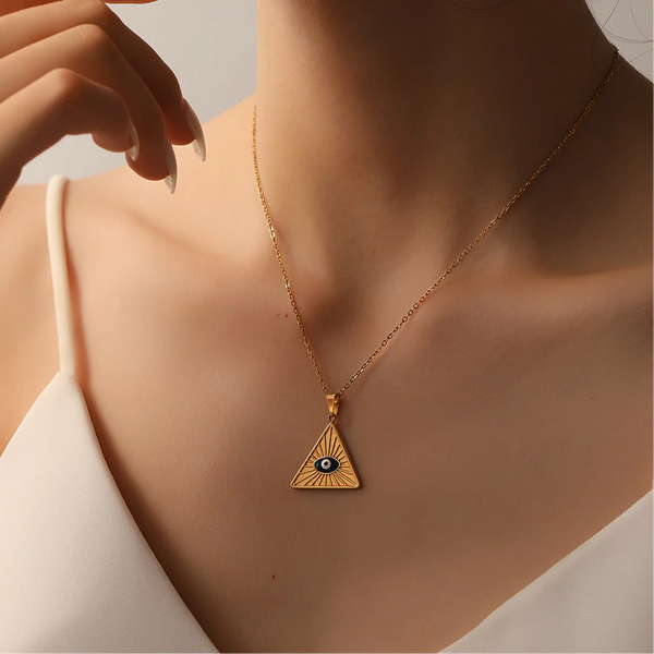 Pyramid Gaze Gold Plated Necklace – Triangle Evil Eye Pendant