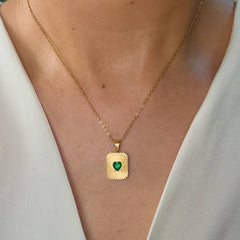 Radiant Heart Gold Plated Pendant – Sunburst Green Stone Necklace