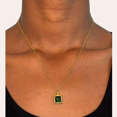 Regal Emerald Square Pendant Necklace