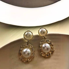 Regale Double Pearl Drop Earrings
