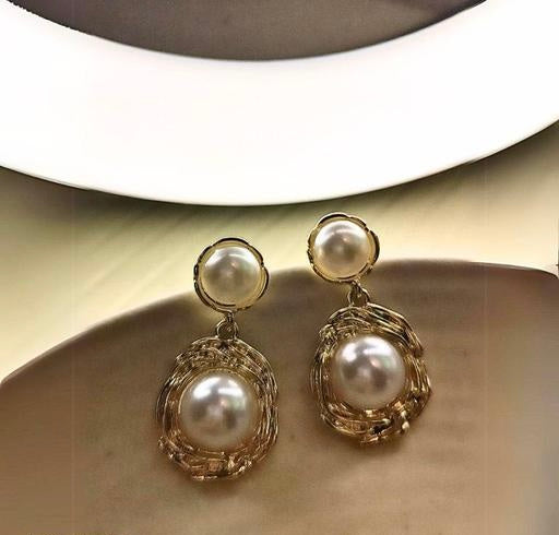 Regale Double Pearl Drop Earrings