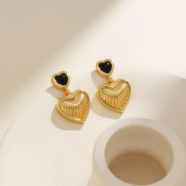 Ribbed Heart Gold Plated Earrings – Bold Retro Studs