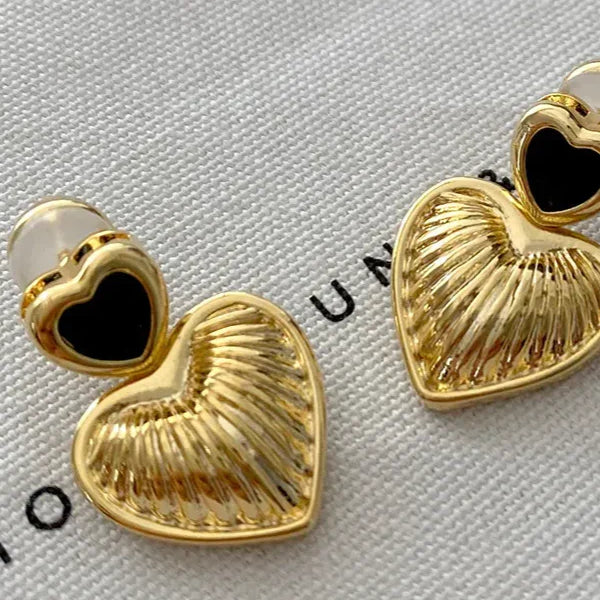 Ribbed Heart Gold Plated Earrings – Bold Retro Studs